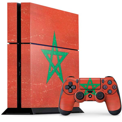 Morocco Flag Distressed PlayStation PS4 Skins